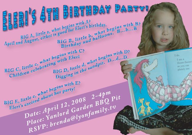 Eleri's bday Invite 2008